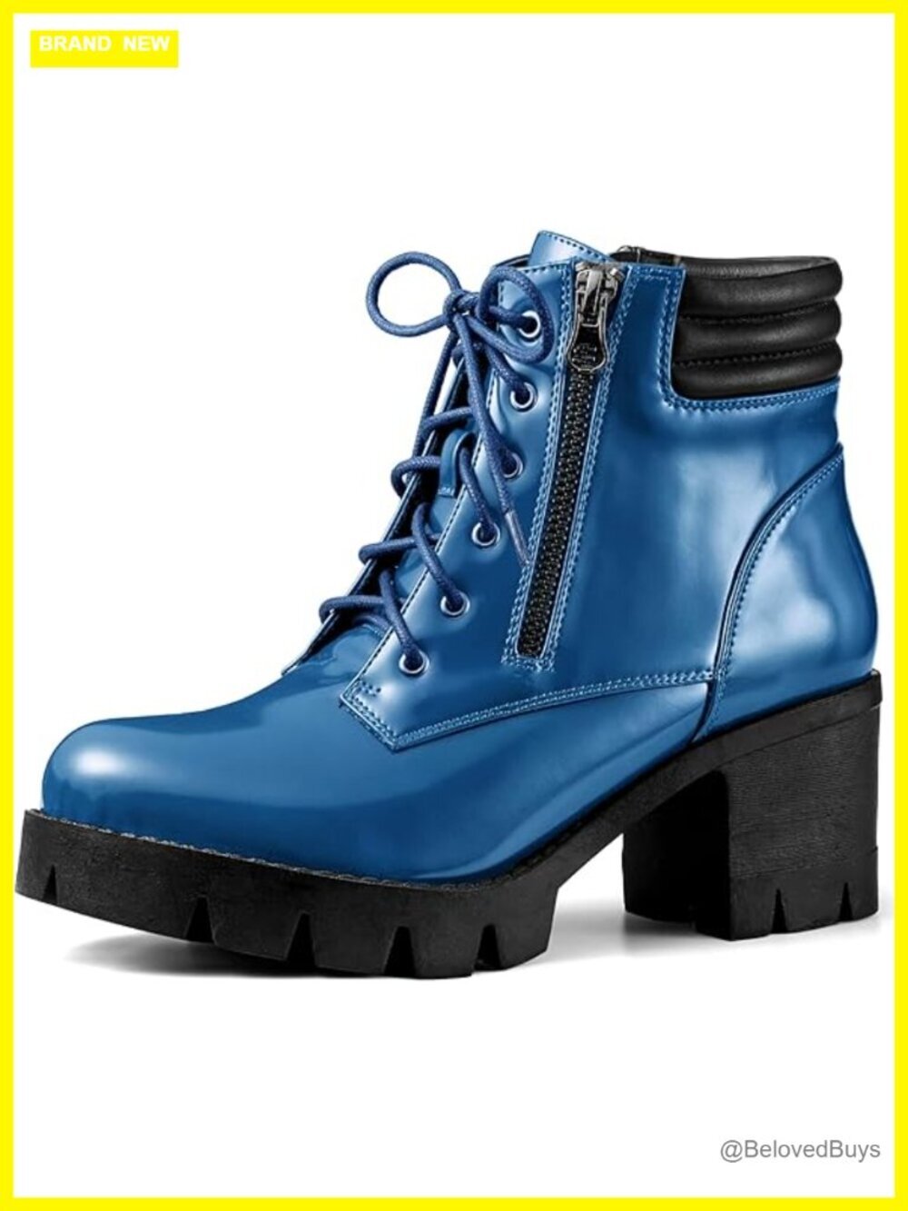Women's Round Toe Chunky Heel Lace Up Zipper Combat Boots